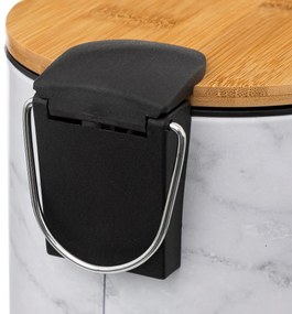 Odpadkový kôš Lea White, biela/s drevenými prvkami, 25x16,8x16,8 cm