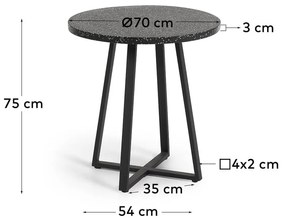 Čierny záhradný stôl s doskou z kameňa Kave Home Tella, ø 70 cm