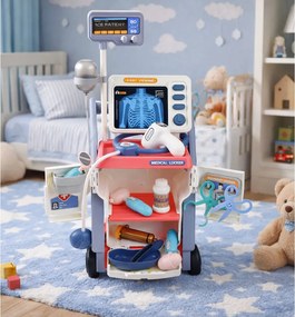LEAN Toys Súprava malého lekára Lekársky vozík RTG EKG svetlá Ružová 16 el.