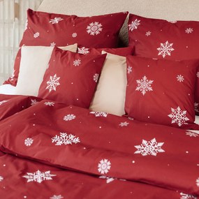Goldea bavlnené posteľné obliečky - snehové vločky na červenej 140 x 200 a 70 x 90 cm