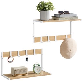 Nástenná polica s háčikmi VELORY sada 2 ks 50x24,2 cm, biela/dub sonoma