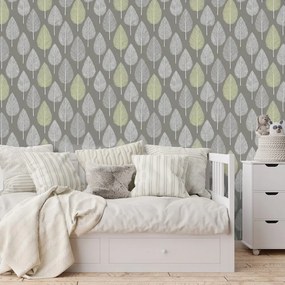 Tapeta sivé a zelené listy na sivom pozadí