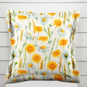 Biante Dekoračná obliečka na vankúš s lemom PML-104 Biele a žlté margaréty na bielom 45 x 45 cm