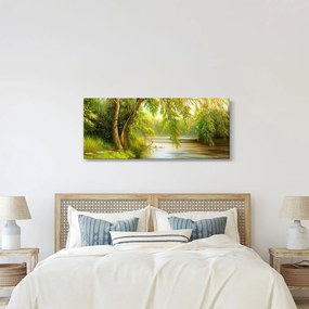 Obraz - Vŕba pri jazere, olejomaľba (120x50 cm)