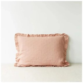 Terakotovohnedá ľanová obliečka na vankúš s riaseným lemom Linen Tales, 50 x 60 cm