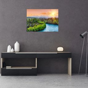 Sklenený obraz - Lesná horská krajina (70x50 cm)