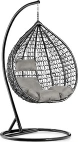 Čierne závesné kreslo KOKON so stojanom, svetlý vankúš