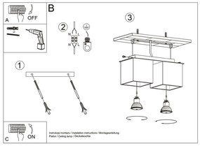 Stropné svietidlo Quad, 2x biele kovové tienidlo