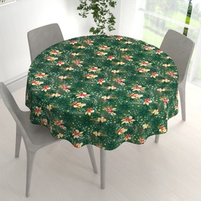 Biante Bavlnený okrúhly obrus Sandra SA-713 Vianočné cezmíny na zelenom Ø 100 cm