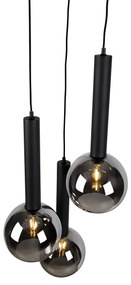 Moderné závesné svietidlo čierne s dymovým sklom 3-svetlá - Clayton