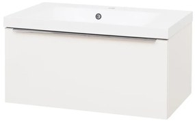 Mereo Mailo, kúpeľňová skrinka s umývadlom z liateho mramoru 81 cm, biela, chróm madlo, MER-CN516M