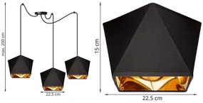 Závesné svietidlo Diamond Gold Spider, 3x čierne/zlaté textilné tienidlo