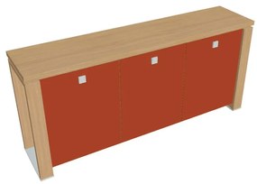Nízka skriňa Verno+ S 200 x 46 x 90 cm, sklenené dvere, dub svetlý / oranžová