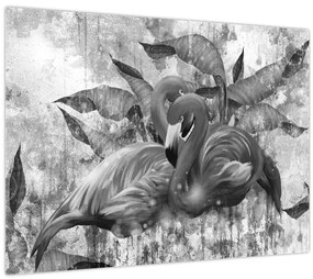 Sklenený obraz - Plameniaky graffiti (70x50 cm)