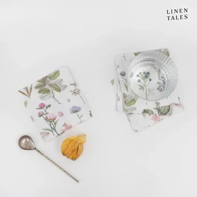 Biele/zelené látkové tácky v súprave 4 ks White Botany – Linen Tales