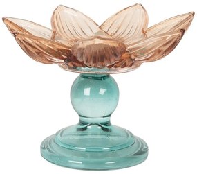 Tyrkysovo-oranžový sklenený svietnik kvetina Colorful Garden - Ø 14*10 cm