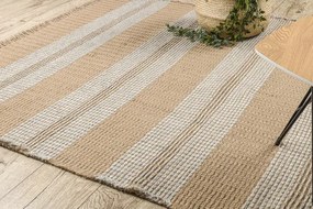 Koberec JUTE 3734 béž / sivý pásy so strapcami