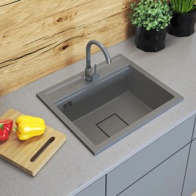 Gamma Quadro 5850, 1-komorový granitový drez 580x495x220 mm, šedá, GMA-ZLE000233