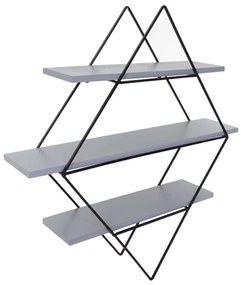 Nástenná polica A80 v industriálnom štýle - drevo / kov, 60x55x12 cm - Sivomodrá