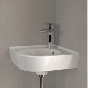 VILLEROY &amp; BOCH O.novo Compact rohové závesné umývadielko s otvorom, s prepadom, 450 x 400 mm, biela alpská, s povrchom CeramicPlus, 731032R1