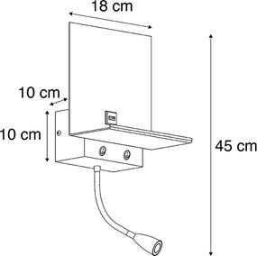 Inteligentná nástenná lampa čierna s USB a flexibilným ramenom vrátane WiFi G9 - Flero