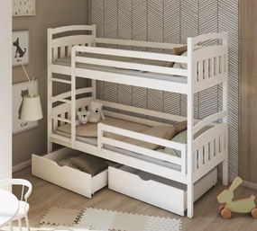 Detská poschodová posteľ z masívu borovice GABINA so zásuvkami 200x90 cm - biela