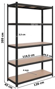 Regál 205x120x45 cm čierny