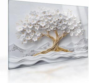 Sklenený obraz – 3D elegantný strom života plný kvetov (70x50 cm)