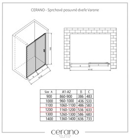 CERANO - Sprchové posuvné dvere Varone LINE Ľ/P - chróm, transparentné sklo - 120x195 cm, CER-CER-478072