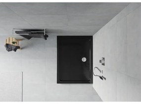 Mexen Slim, obdĺžniková sprchová vanička 140x90x5 cm, čierna, chrómový sifón, 40709014