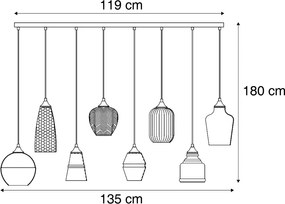 Art Deco závesná lampa čierna s jantárovým sklom 8-Lights - Hanne