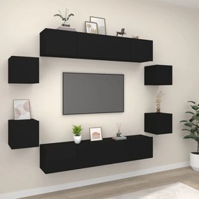 8-dielna súprava TV skriniek čierna spracované drevo 3114215