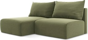 Zelená zamatová rozkladacia/s úložným priestorom rohová pohovka (ľavý roh/s leňoškou) Kalena – Makamii