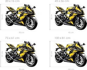Žltá motorka textilní prelepiteľná nálepka na stenu hárok 45 x 36 cm