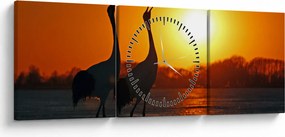 Obraz vtákov pri západe slnka (s hodinami) (90x30 cm)