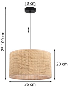 Závesné svietidlo Rattan, 1x ratanové tienidlo, (fi 35cm), b