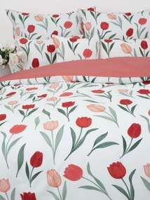 Predĺžené bavlnené obliečky Renforcé - Kvety tulipánov červené
