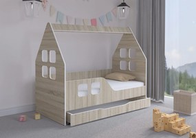 Wooden Toys Detská posteľ DOMEK SONOMA so zásuvkou 140x70 (vľavo)