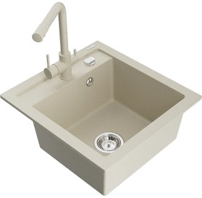 Mexen Vito, 1-komorový granitový drez 520x490x210 mm, béžová batéria Duero, béžová, 6503-69-671600-69