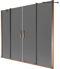 Mexen Velar Duo, 2-krídlová posuvná vaňová zástena 190 x 150 cm, 8mm šedé sklo, ružové zlato, 896-190-000-42-60