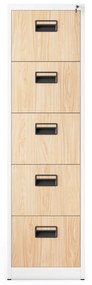 Kovová kartotéka, 5 zásuviek SARA V5, 460 x 1630 x 620 mm, Eco Design: biela/ dub sonoma