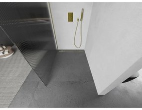 Mexen Kioto, sprchová zástena Walk-In 140 x 200 cm, 8mm sklo s rebrovým vzorom, zlatý matný profil, 800-140-101-55-09