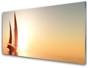 Skleneny obraz Loďka more slnko krajina 140x70 cm