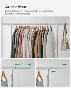 SONGMICS mobilný vešiak na oblečenie, vysúvacia šatníková tyč, max. 130 kg nosnosť, matná biela