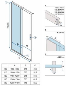 Rea Montana, posuvne sprchové dvere do otvoru 100x200, 6mm číre sklo, zlatý matný profil, KPL-K6389