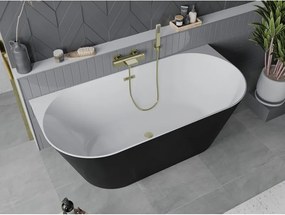 Mexen Oval Slim, voľne stojaca vaňa ku stene, 170 x 80 cm, biela-čierna, zlatý matný prepad, 52661708075-55