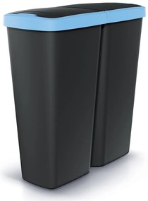 Odpadkový kôš DUO čierny, 50 l, modrá / čierna
