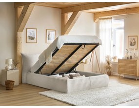 Krémovobiela čalúnená dvojlôžková posteľ s úložným priestorom s roštom 160x200 cm Jade – Bobochic Paris