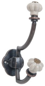 Nástenný vešiak kov-keramika, 4x8x12cm