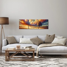 Obraz – Strom na poli (s hodinami) (90x30 cm)